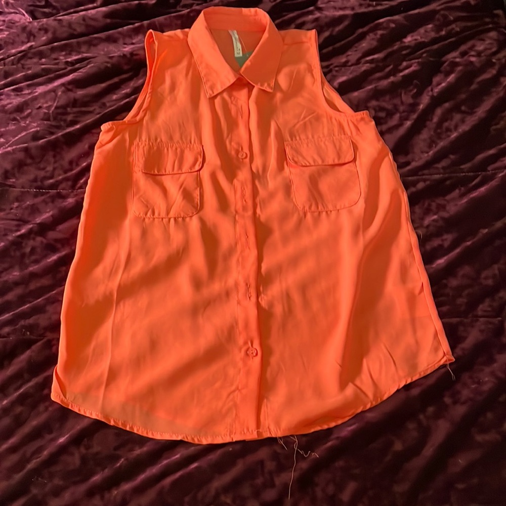 Icon Apparel - sheer button up short sleeve blouse.